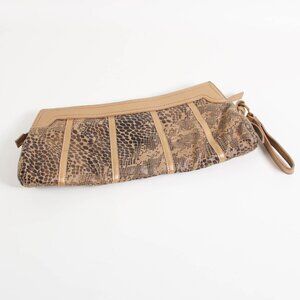 Donna Dixon Snakeskin Print Clutch with Metallic Gold Trim